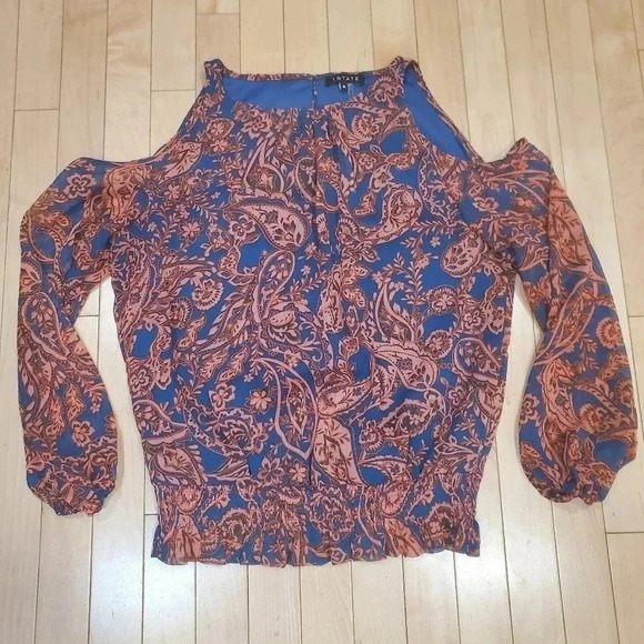 1. State top orange navy paisley open shoulder keyhole back | size medium - Picture 1 of 7